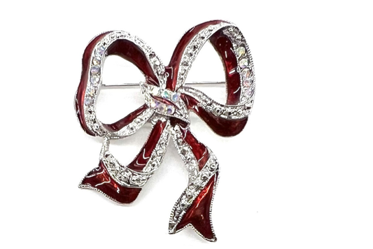 12 Christmas Brooches Bow w/ Crystal AB stones