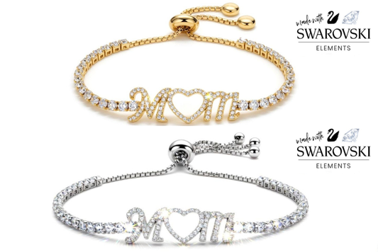 12 Mom Slider Bracelets made with Swarovski Elements- Silver + Gold Overlay