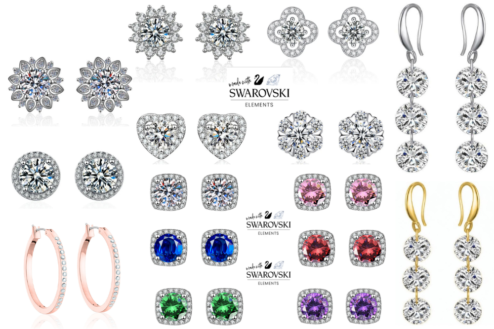 15 Pair Assorted Earrings made with Swarovski Elements- 15 different styles