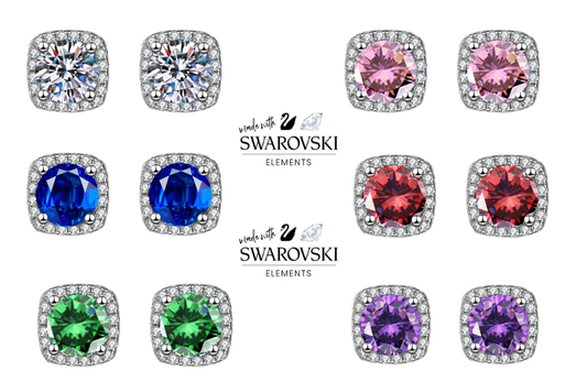 12 Pair Assorted Halo Earrings made with Swarovski Elements - 6 colors