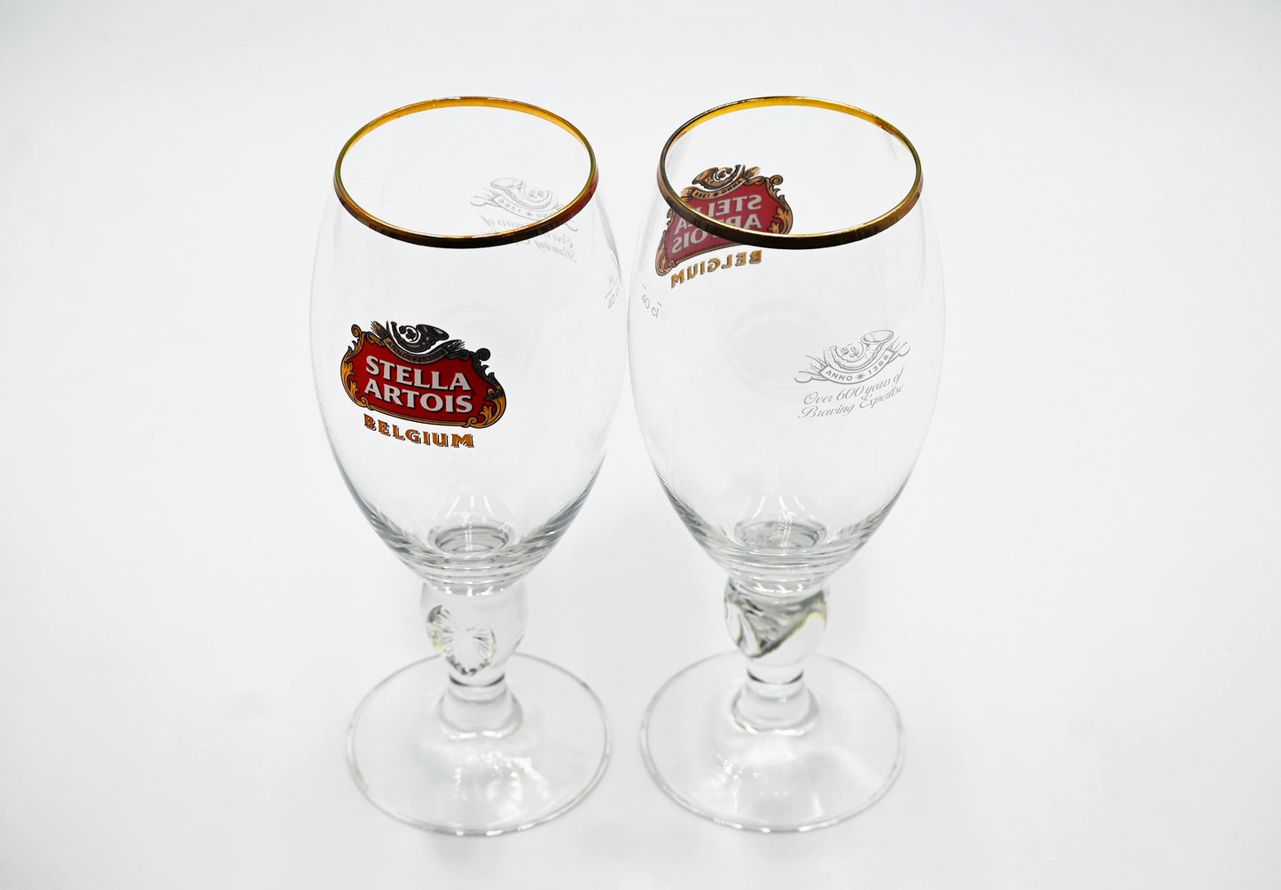 Stella Artois Belgium 40 Cl Goblet Beer Drinking Glass Gold Rim 7.5" Chalice