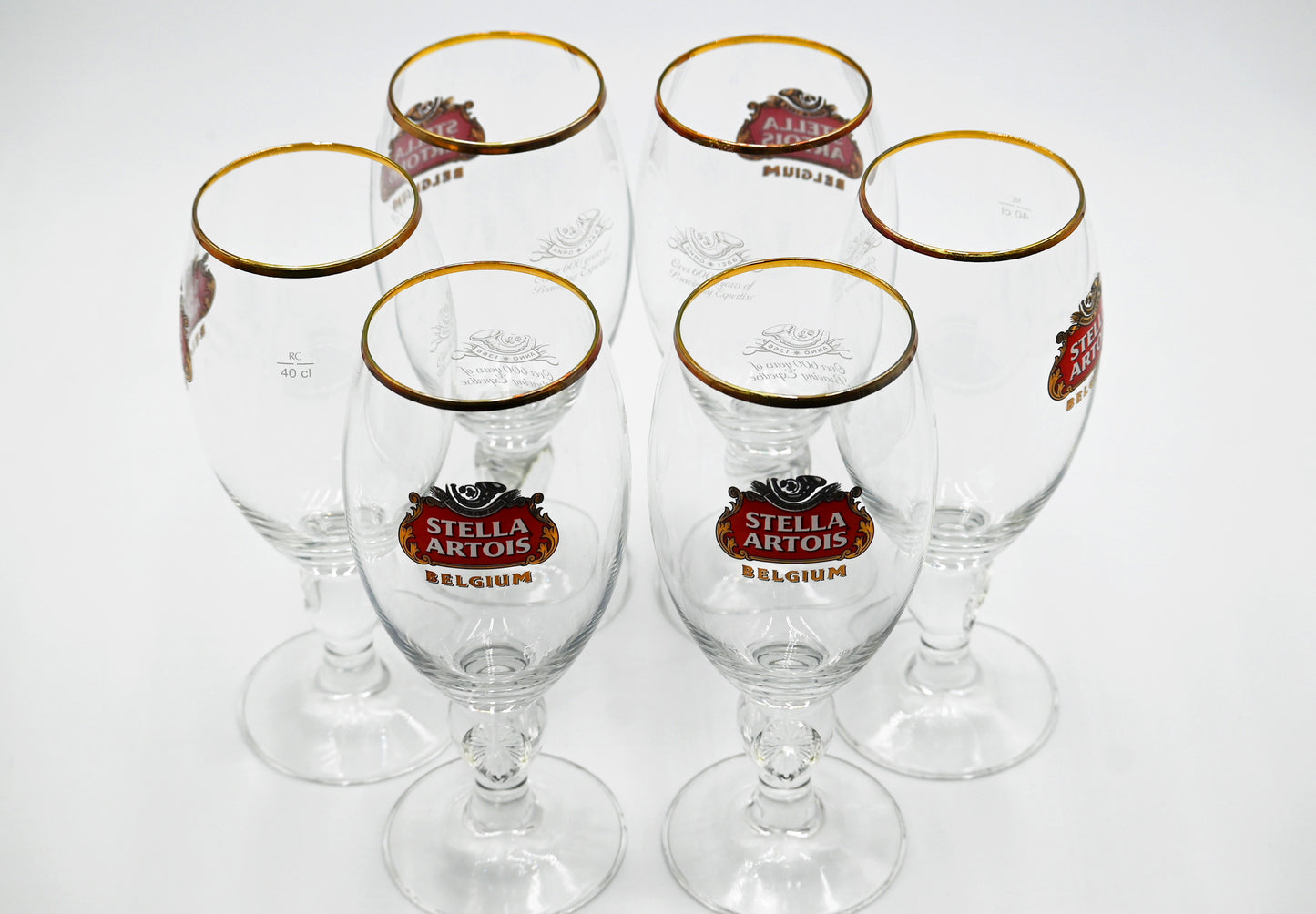 Stella Artois Belgium 40 Cl Goblet Beer Drinking Glass Gold Rim 7.5" Chalice