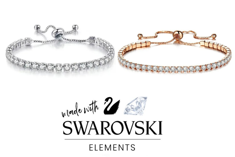 12 Tennis Slider Bracelets Sterling Silver + Gold overlay made with Swarovski Elements