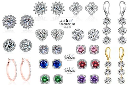 15 Pair Assorted Earrings made with Swarovski Elements- 15 different styles
