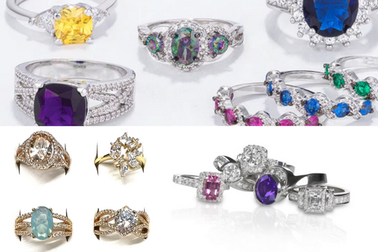 25 pcs Women's Fancy Cubic Zirconia Rings - Sterling Silver & Gold Overlay - 100 Different Styles