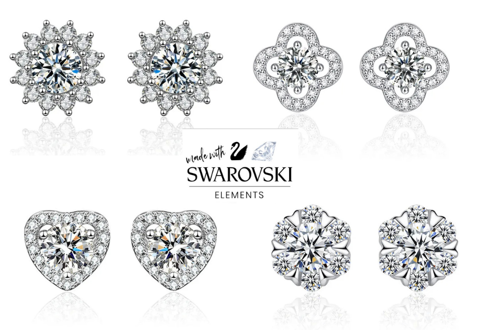 12 Pair Assorted Earrings made with Swarovski Elements - Latest Styles!