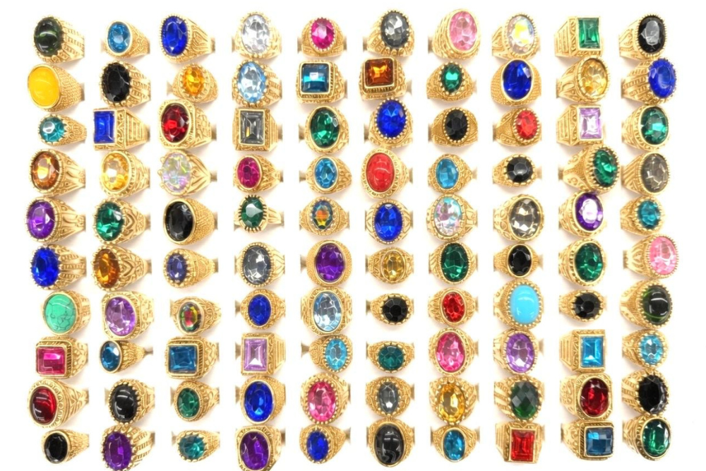 25 Unisex Rings Assorted Colors + Styles - Gold Overlay