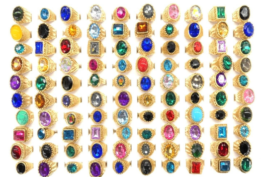 25 Unisex Rings Assorted Colors + Styles - Gold Overlay