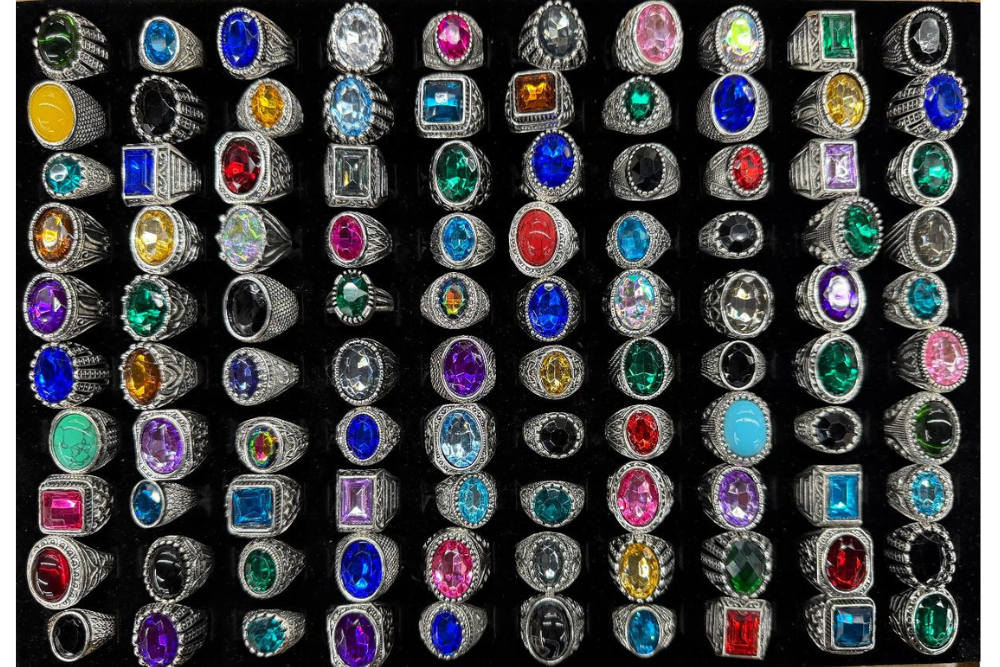 25 Unisex Rings Assorted Colors + Styles - Sterling Silver Overlay